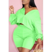 Lovely Casual Zipper Design Green Plus Size Two-pi