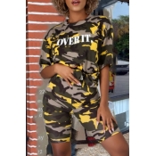 Lovely Casual O Neck Letter Camo Print Two-piece S