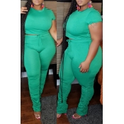 lovely Casual Basic Green Plus Size Two-piece Pant