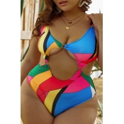 LW Plus Size Mixed Print Cut Out One-piece Swimsui