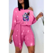 LW Leisure Print Pink Two-piece Shorts Set