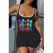 lovely Leisure Letter Print Black One-piece Romper
