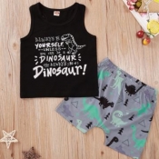 lovely Casual Letter Print Black Boy Two-piece Sho