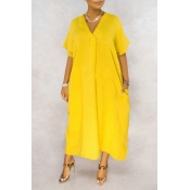 lovely Bohemian Pocket Patched Yellow Ankle Length