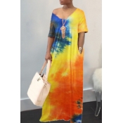 Lovely Casual Tie-dye Orange Maxi Dress