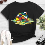 LW Plus Size Casual O Neck Print Black T-shirt