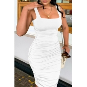 lovely Sexy Fold Design White Knee Length Dress