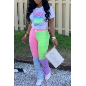 Lovely Leisure Color-lump Patchwork Pink Two-piece