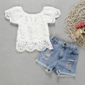 lovely Sweet Lace Hem White Girl Two-piece Shorts 