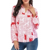lovely Stylish Turndown Collar Letter Print Red Bl