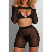 LW See-through Black Four-piece Swimsuit