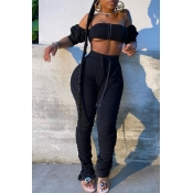 Lovely Trendy Dew Shoulder Fold Design Black Two-p