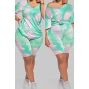 Lovely Casual Tie-dye Light Green Plus Size Two-pi