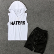 lovely Casual Letter Print White Boy Two-piece Sho