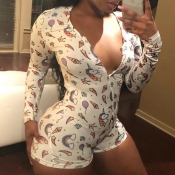 lovely Stylish Cartoon Print White One-piece Rompe