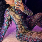 Lovely Trendy Snakeskin Print One-piece Jumpsuit