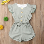 lovely Stylish Buttons Design Green Girl One-piece