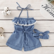 lovely Sweet Lace-up Blue Girl One-piece Romper