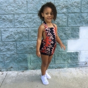 lovely Stylish Print Dark Blue Girl One-piece Romp