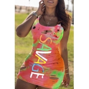 Lovely Stylish U Neck Tie-dye Multicolor Mini Dres