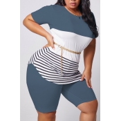 lovely Casual Patchwork Grey Plus Size Two-piece S