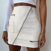 lovely Trendy Zipper Design White Skirt