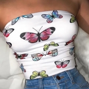 Lovely Casual Butterfly Print White Camisole