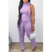 lovely Casual Sleeveless Skinny Purple Two-piece P