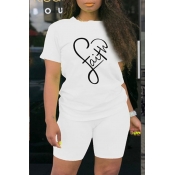 Lovely Leisure Letter Print White Two-piece Shorts