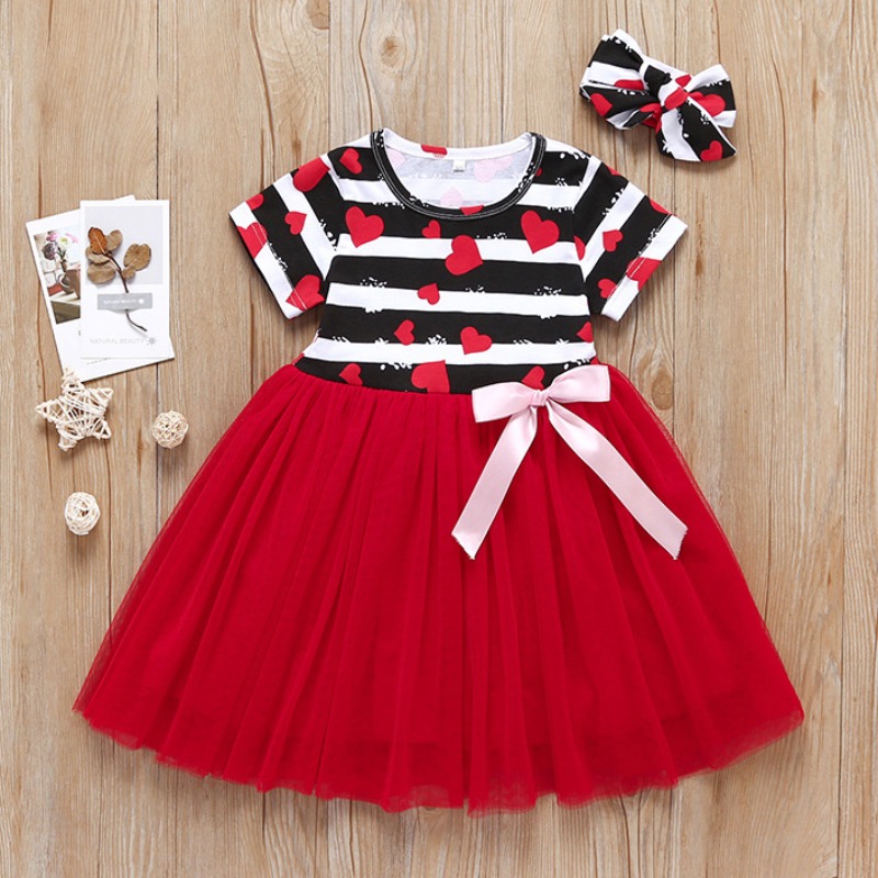 

lovely Leisure O Neck Striped Patchwork Red Girl Knee Length Dress