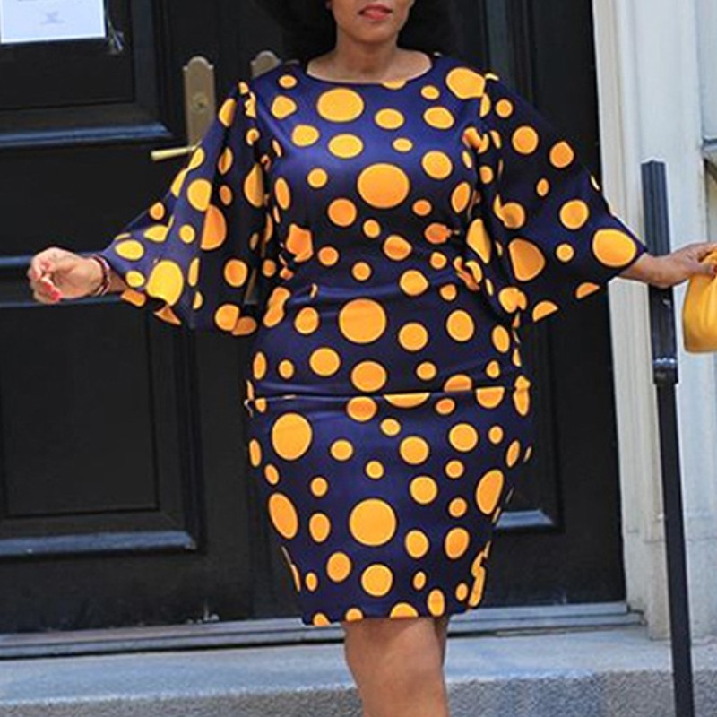 lovely Casual Dot Print Orange Knee Length Plus Size Dress