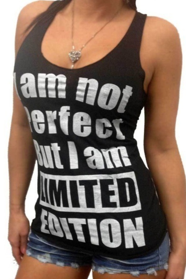 

lovely Casual U Neck Letter Print Black Plus Size Camisole