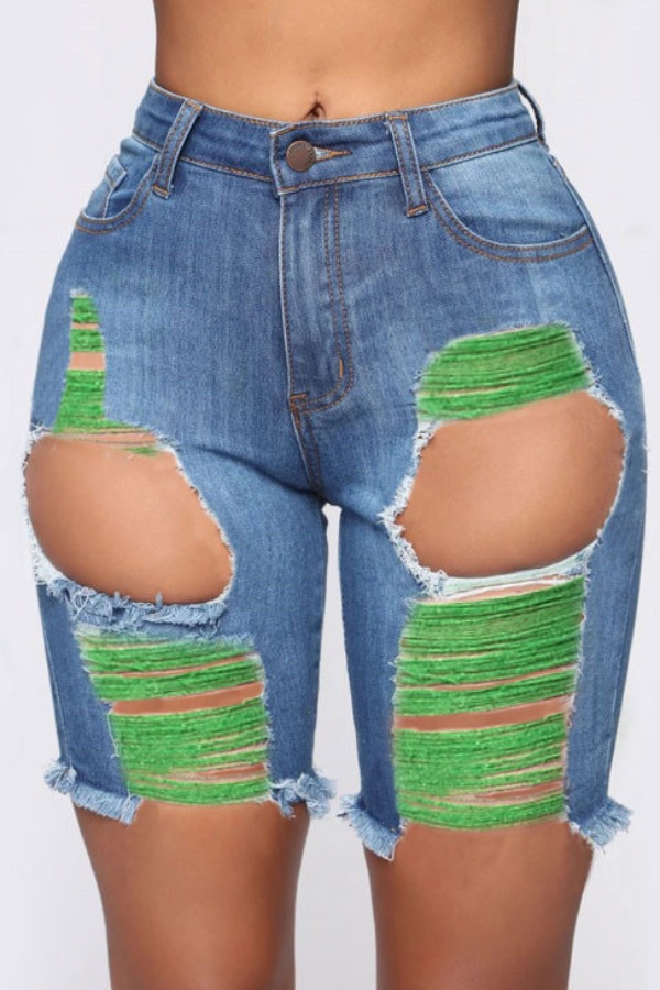 

lovely Trendy Hollow-out Baby Blue Denim Shorts
