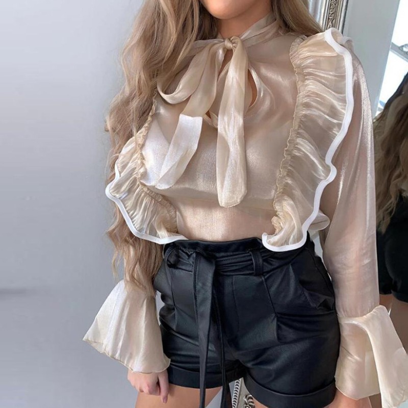 

lovely Trendy Flounce Design Apricot Blouse