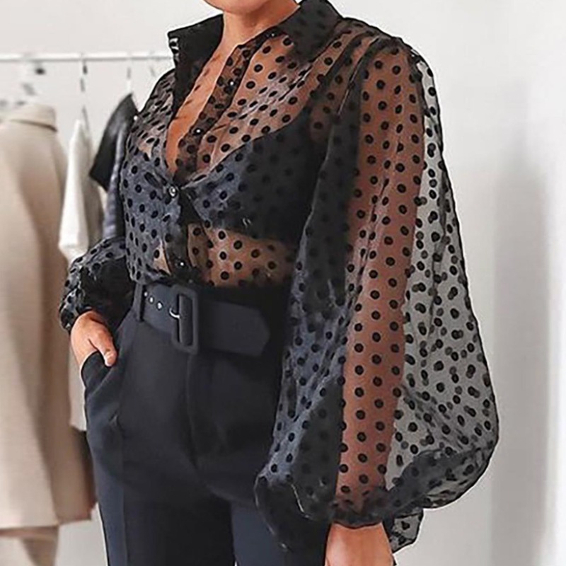 

lovely Trendy Dot Print Black Blouse