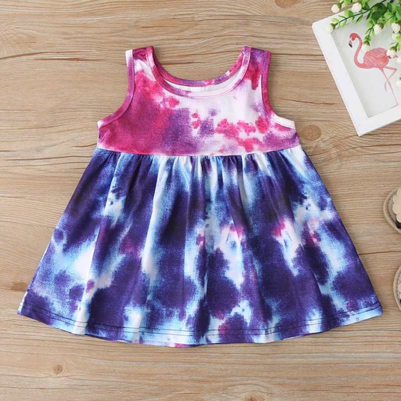 

lovely Casual O Neck Tie-dye Purple Girl Knee Length Dress