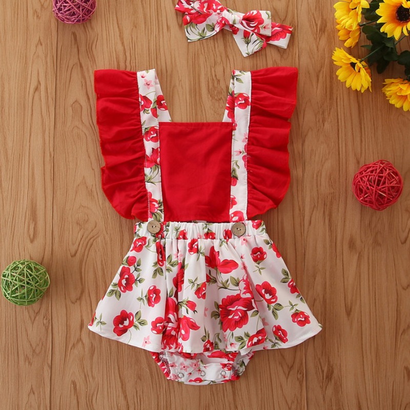 

lovely Stylish Print Red Girl One-piece Romper