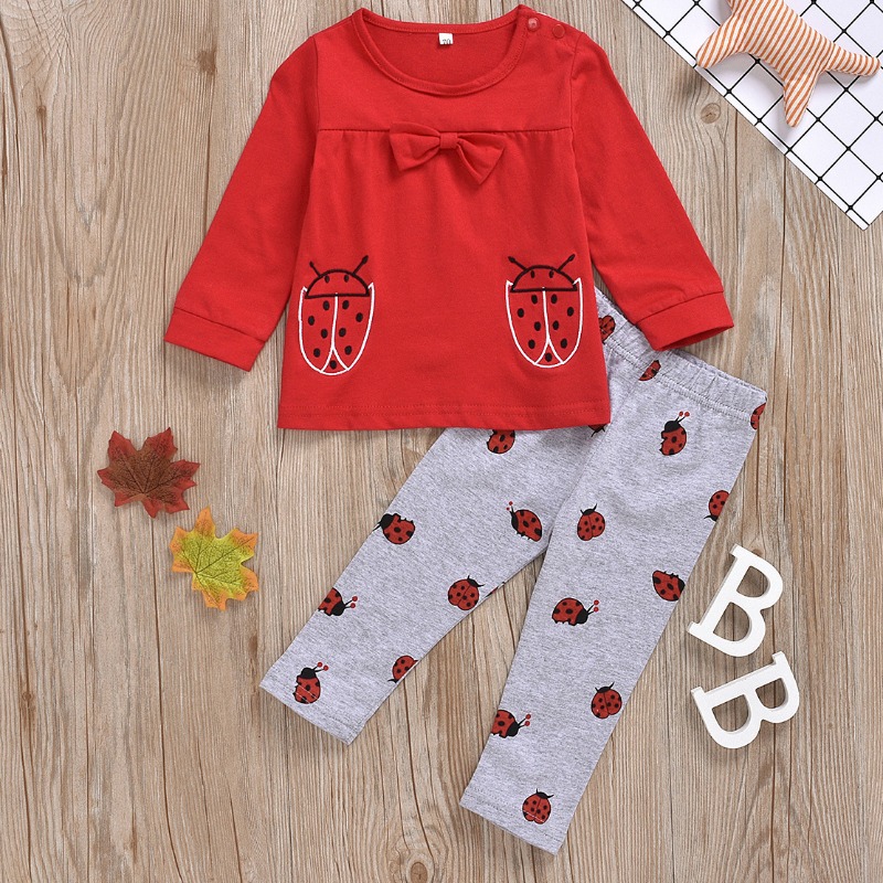 

lovely Casual O Neck Print Red Girl Two-piece Pants Set