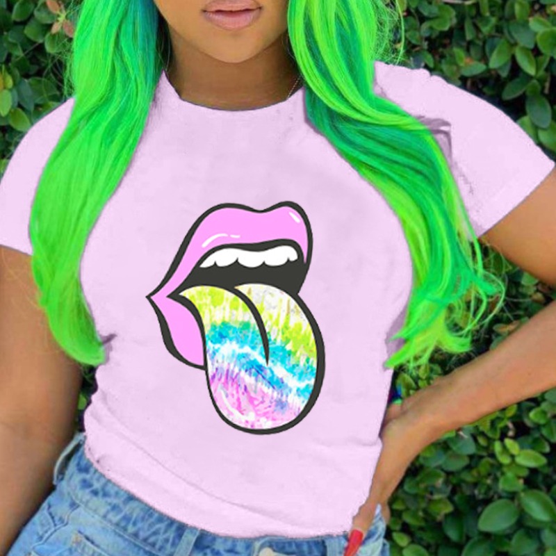 

lovely Leisure O Neck Lip Print Light Purple T-shirt
