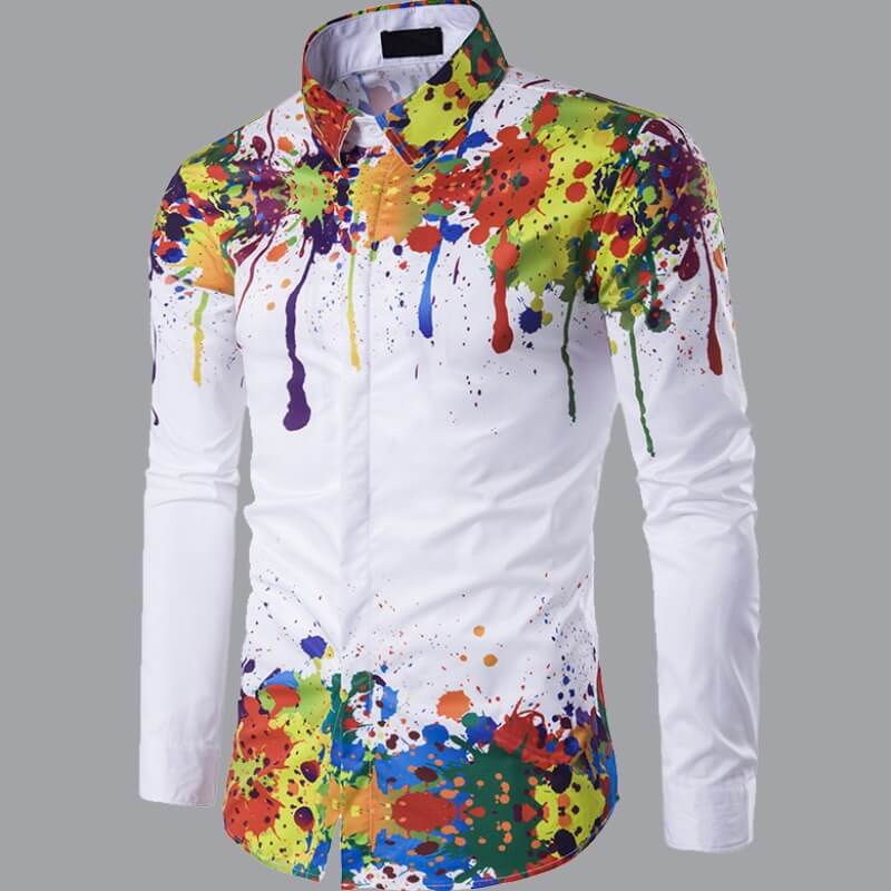 

Lovely Men Casual Turndown Collar Print White Shirt