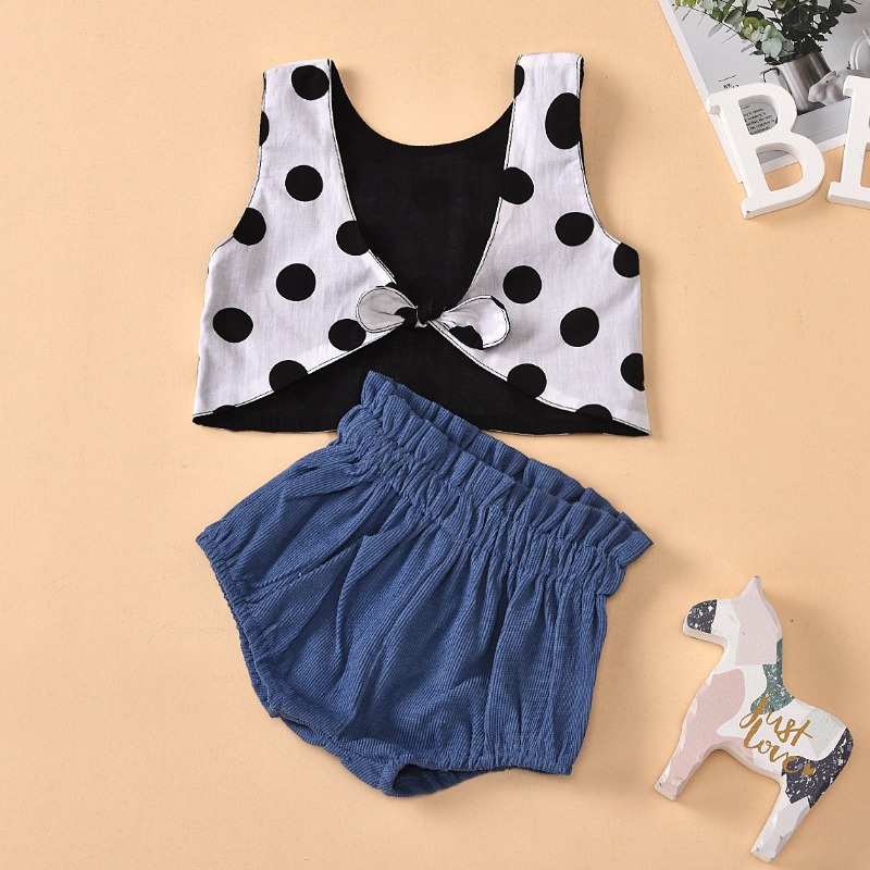 

lovely Sweet Dot Print Baby Blue Girl Two-piece Shorts Set