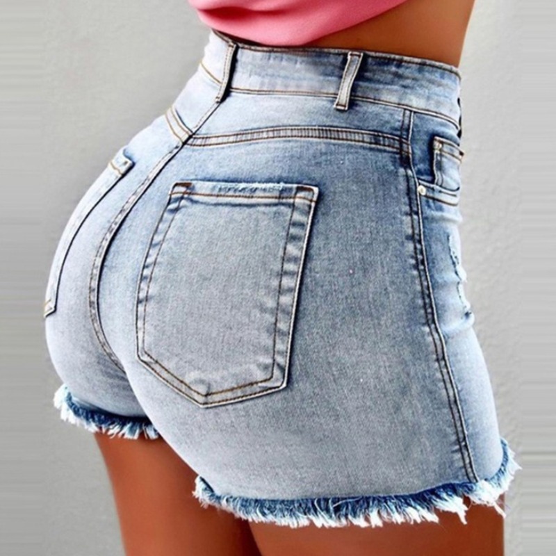 

lovely Trendy Torn Edges Baby Blue Denim Shorts