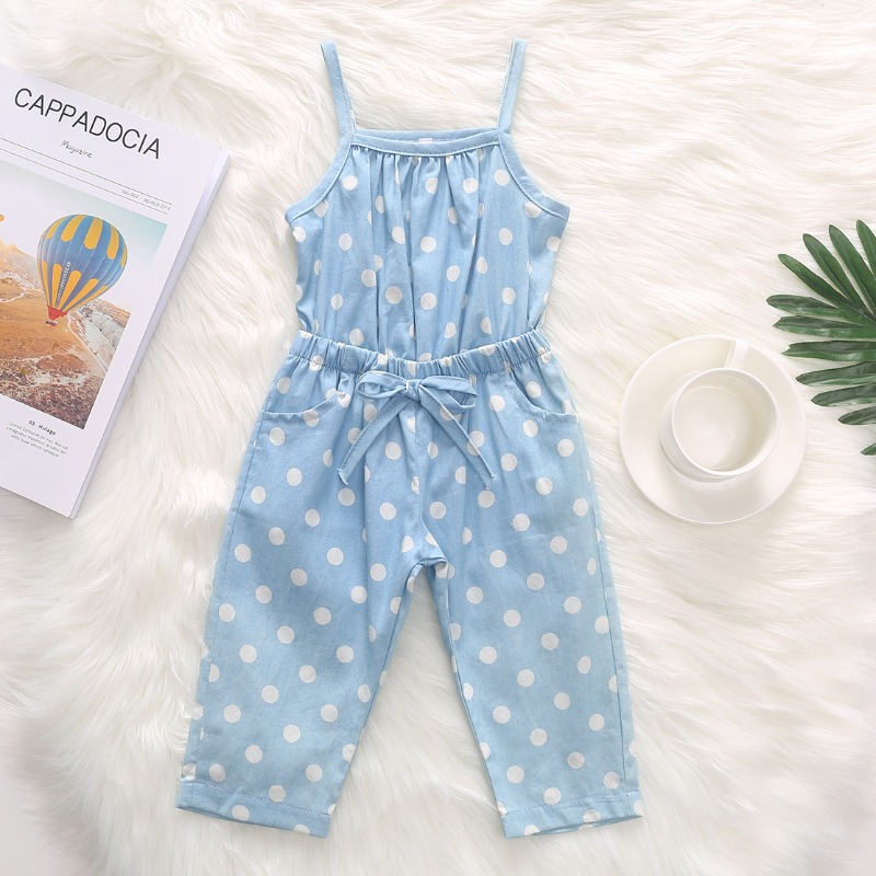 

lovely Stylish Dot Print Baby Blue Girl One-piece Jumpsuit