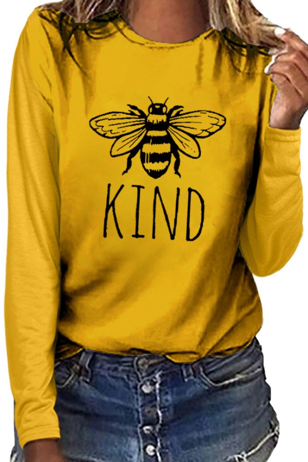 

lovely Casual O Neck Print Yellow Plus Size T-shirt