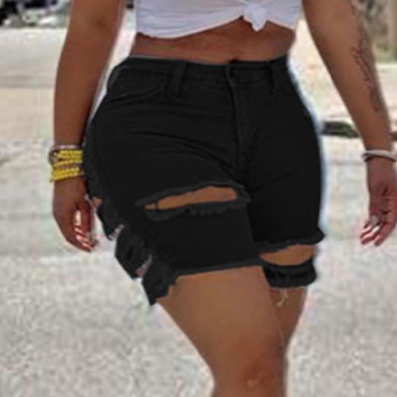 

Lovely Stylish Hollow-out Blue Denim Shorts, Blue;black