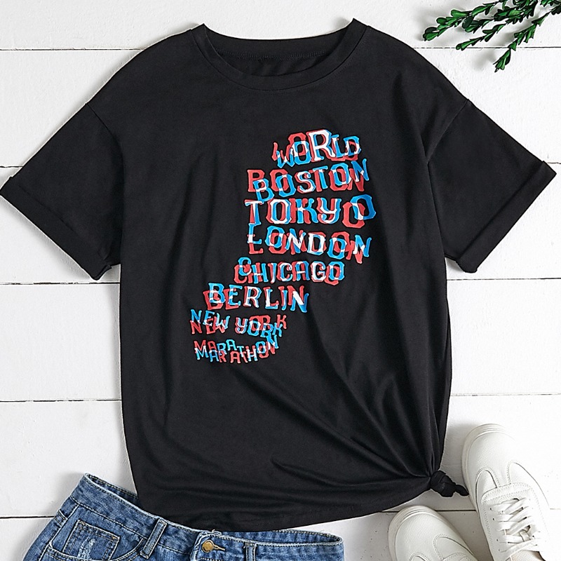 

lovely Street O Neck Letter Print Black T-shirt