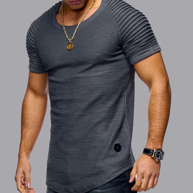 

Men lovely Casual O Neck Fold Design Grey T-shirt