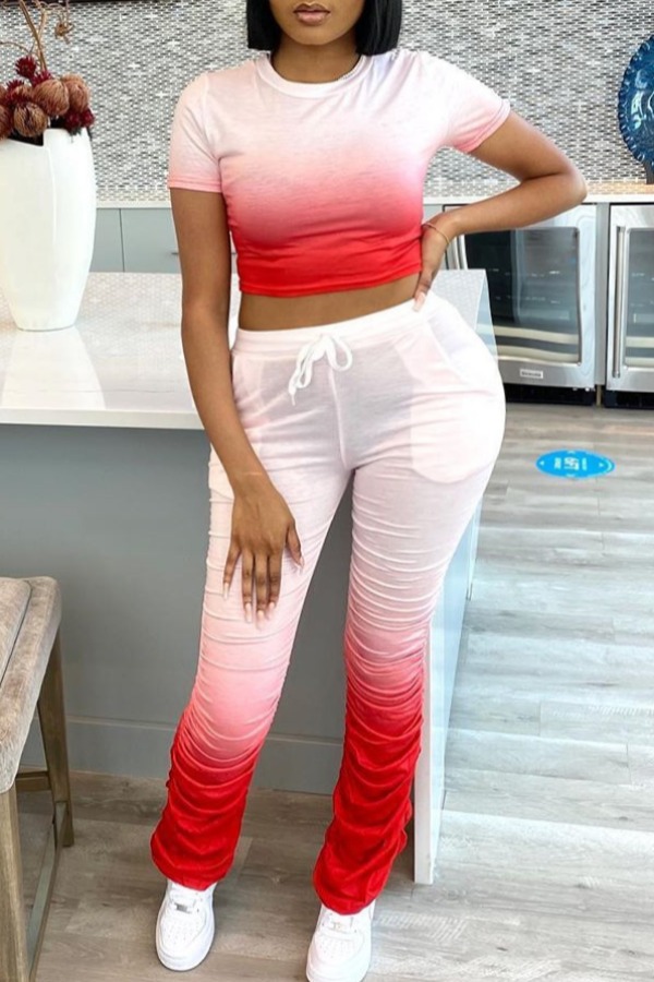 

Lovely Casual Gradual Change Rose Red Plus Size Two-piece Pants Set