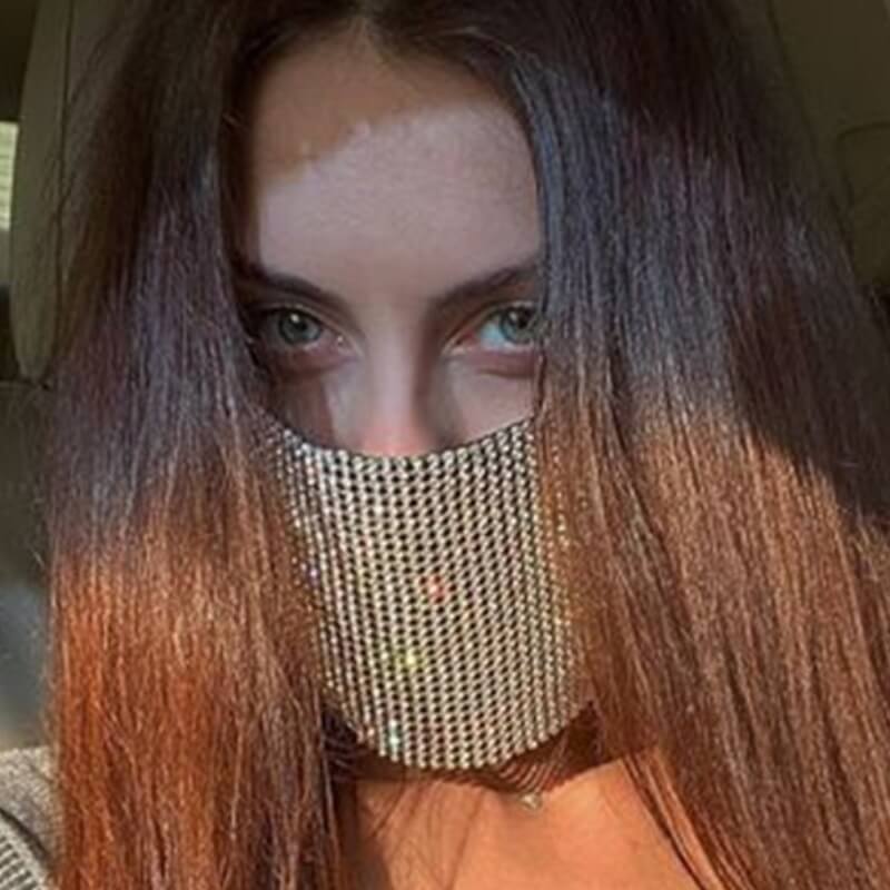 

lovely Rhinestone Gold Face Mask