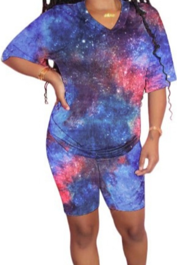 

lovely Casual Tie-dye Multicolor Plus Size Two-piece Shorts Set, Multi
